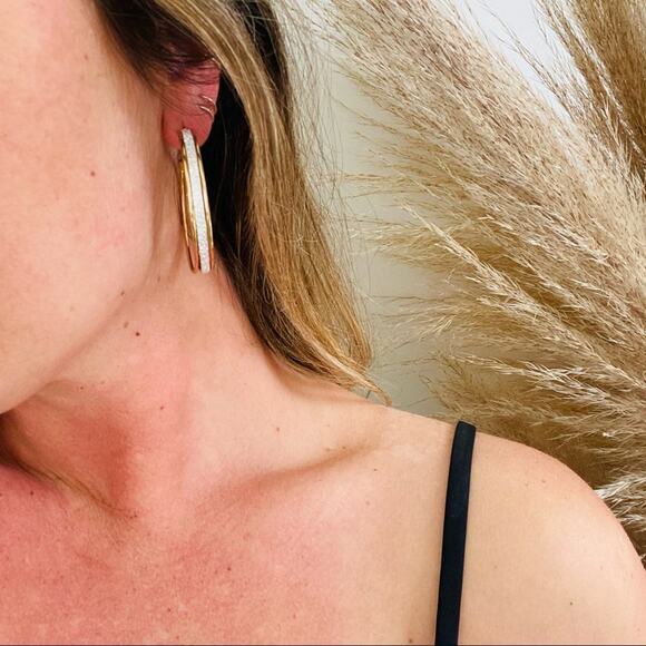 NEW NORDSTROM REVOLVE Gold Sparkle Glitter 50mm Hoop Double Earrings Jewelry - Picture 4 of 7